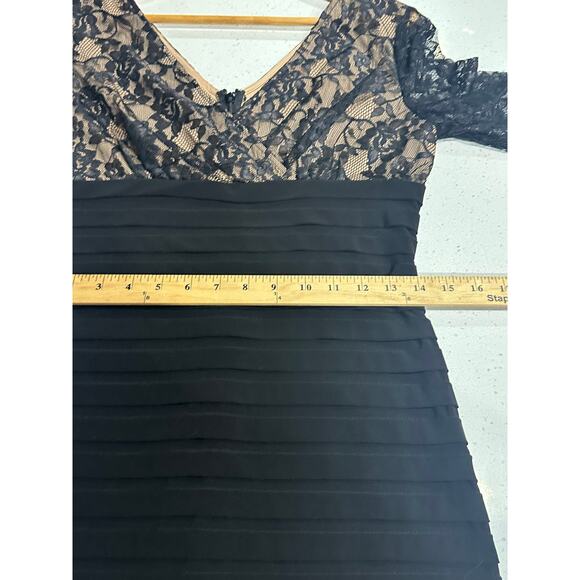 Adrianna Papell Dress Lace Black Nude Tiered 3/4 Sleeves 6 Elegant Holiday Party - Picture 8 of 12